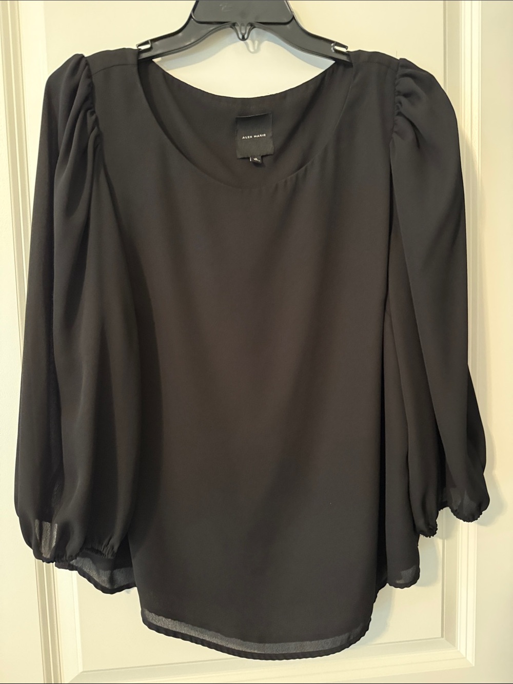 Alex Marie Black Puff-Sleeve Blouse